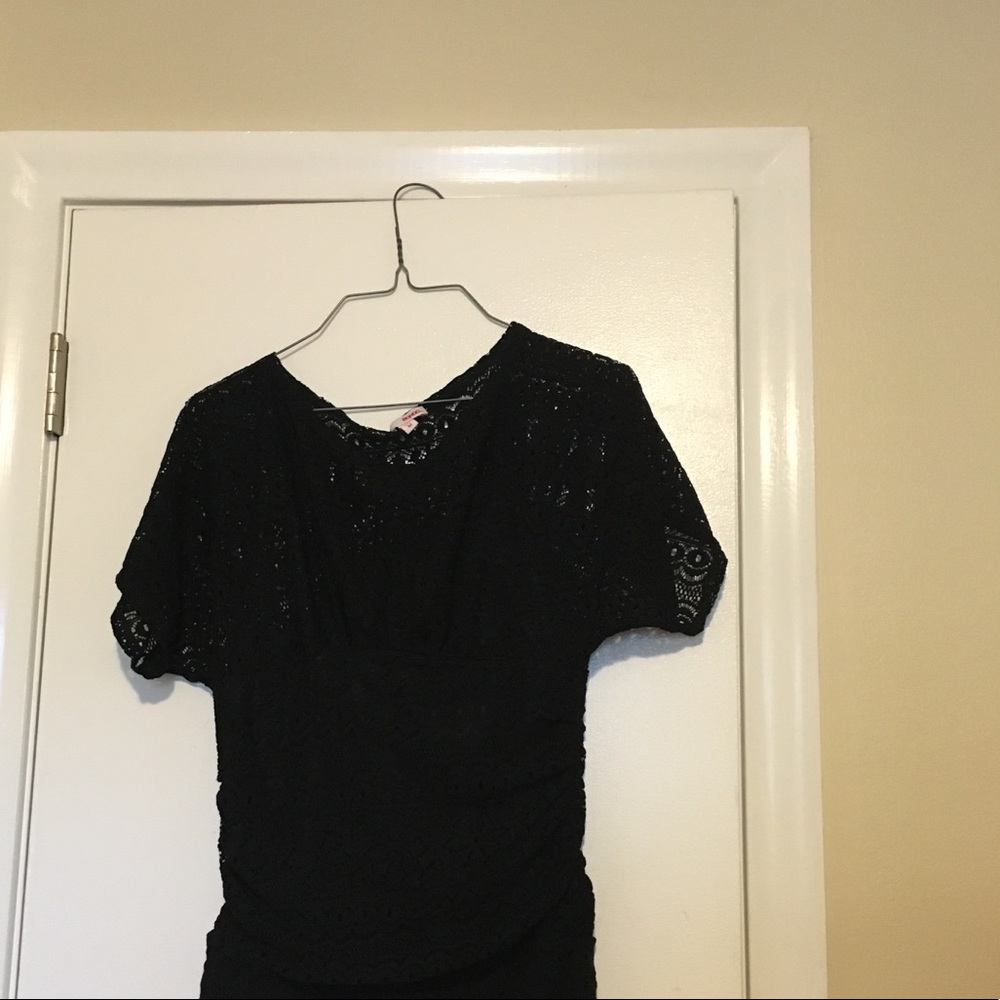 Bingo top, black lace shirt.